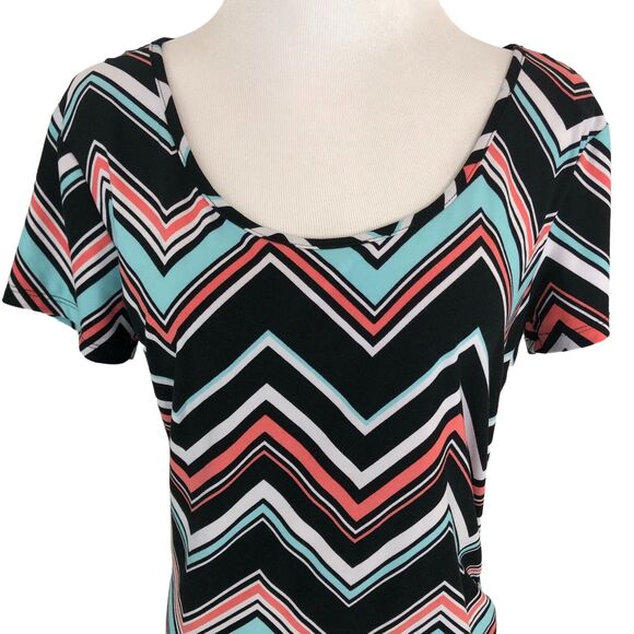 Bobbie Brooks Stretch Sheath Midi Dress Size Small Ruched Chevron Asymmetrical - Picture 5 of 11